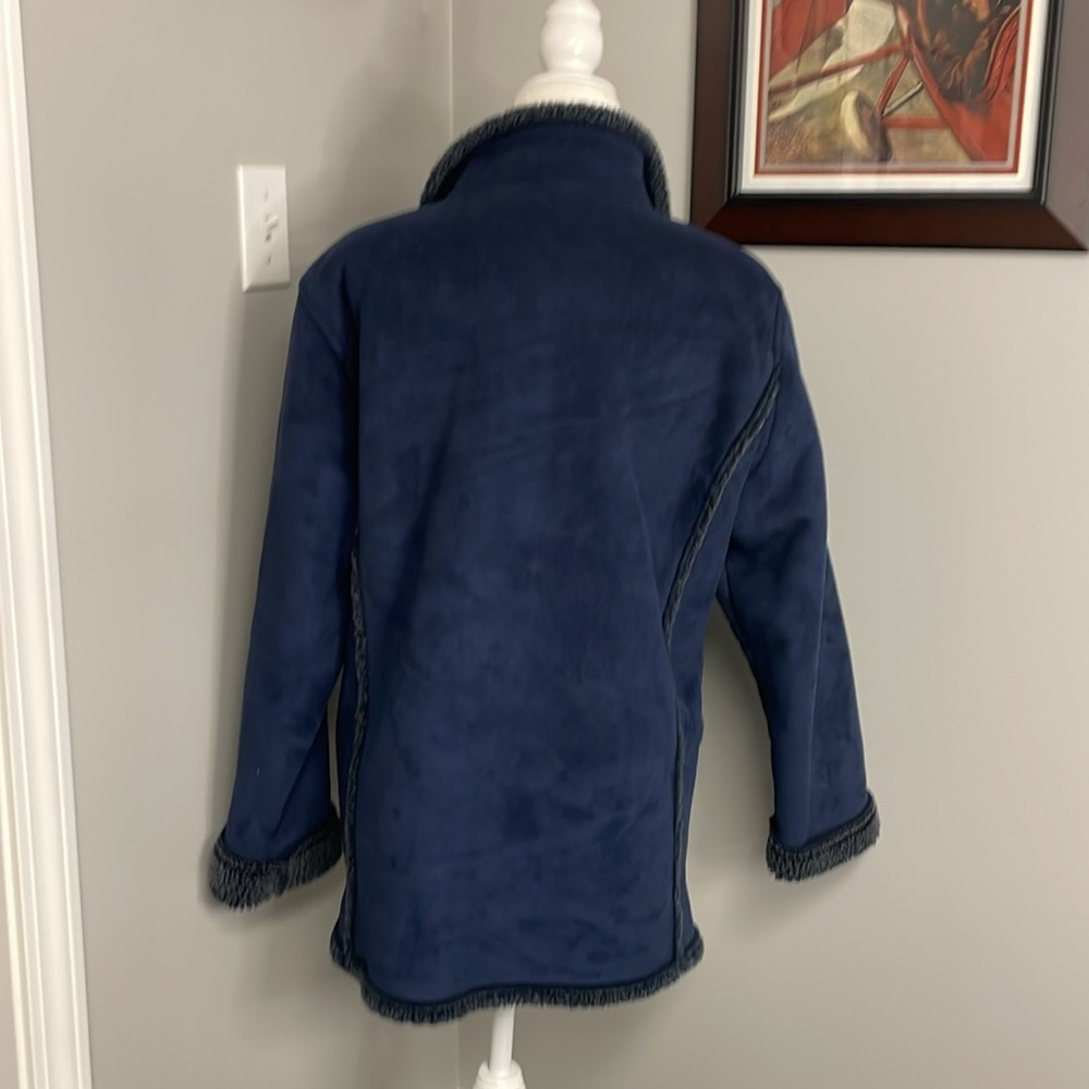 Elegant Navy Teddy Jacket with Faux Fur Trim - Picture 3 of 4